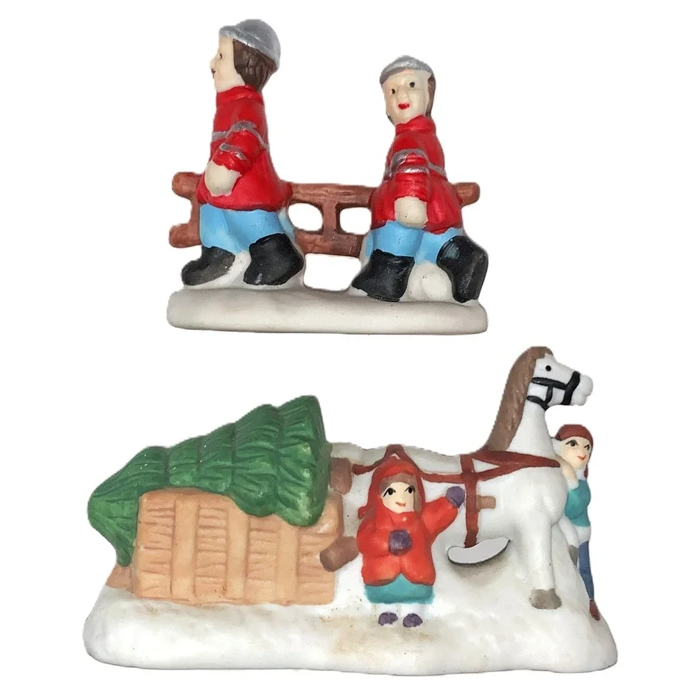 14 Christmas, Train Village Figures Oldtime Vendors Town Folk Porcelain Avg 2.5
